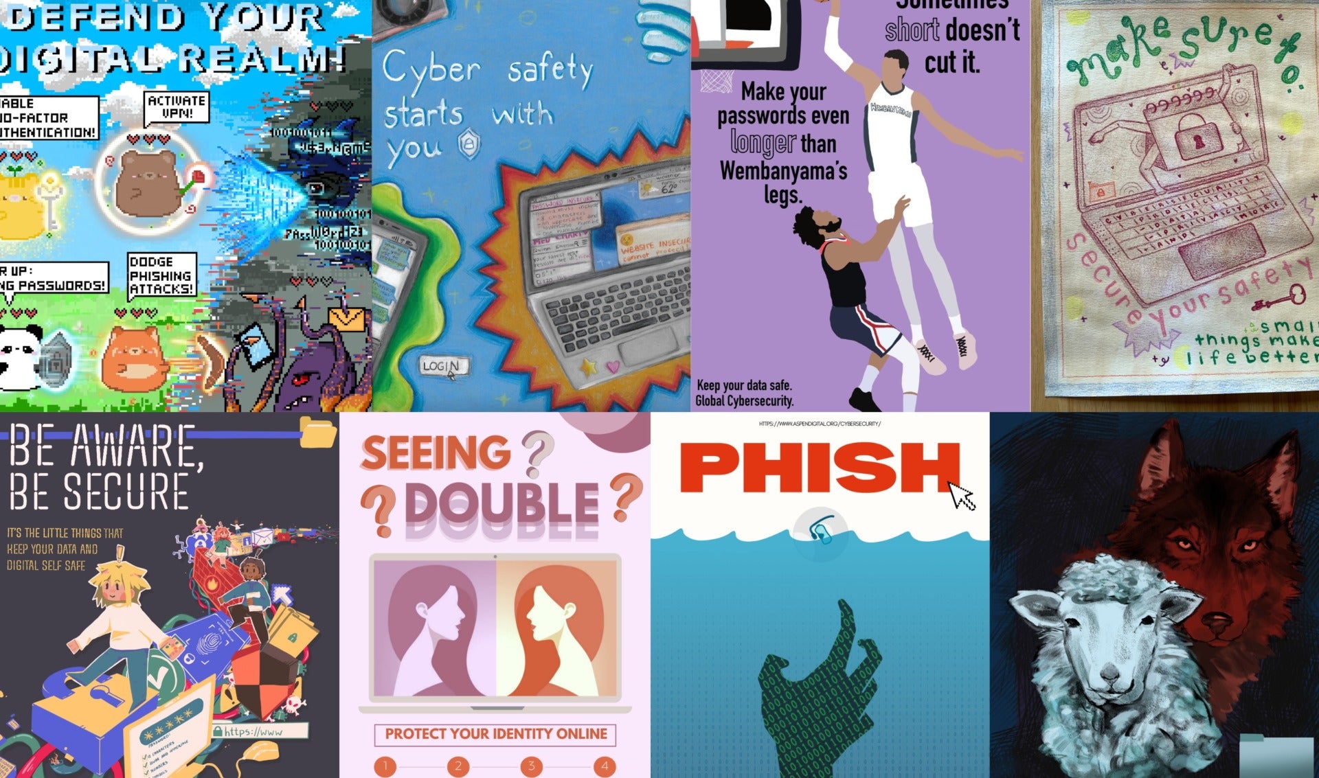 A collage of runners-up to the Aspen Digital Cybersecurity in Daily Life poster competition