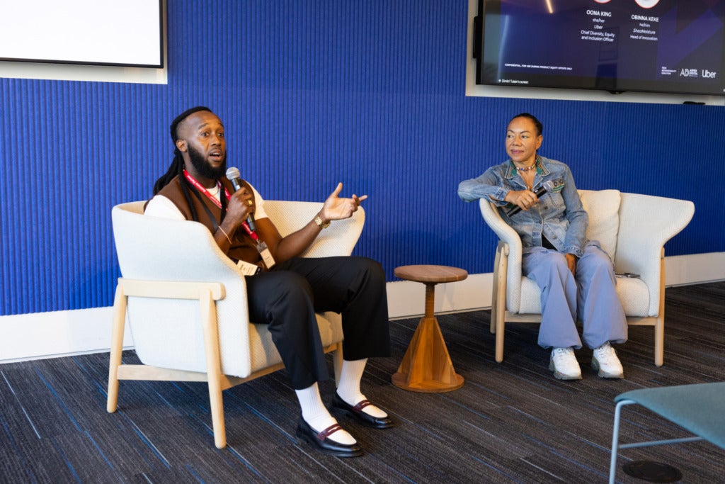 Obinna Keke and Oona King speak at the Product Equity Offsite.