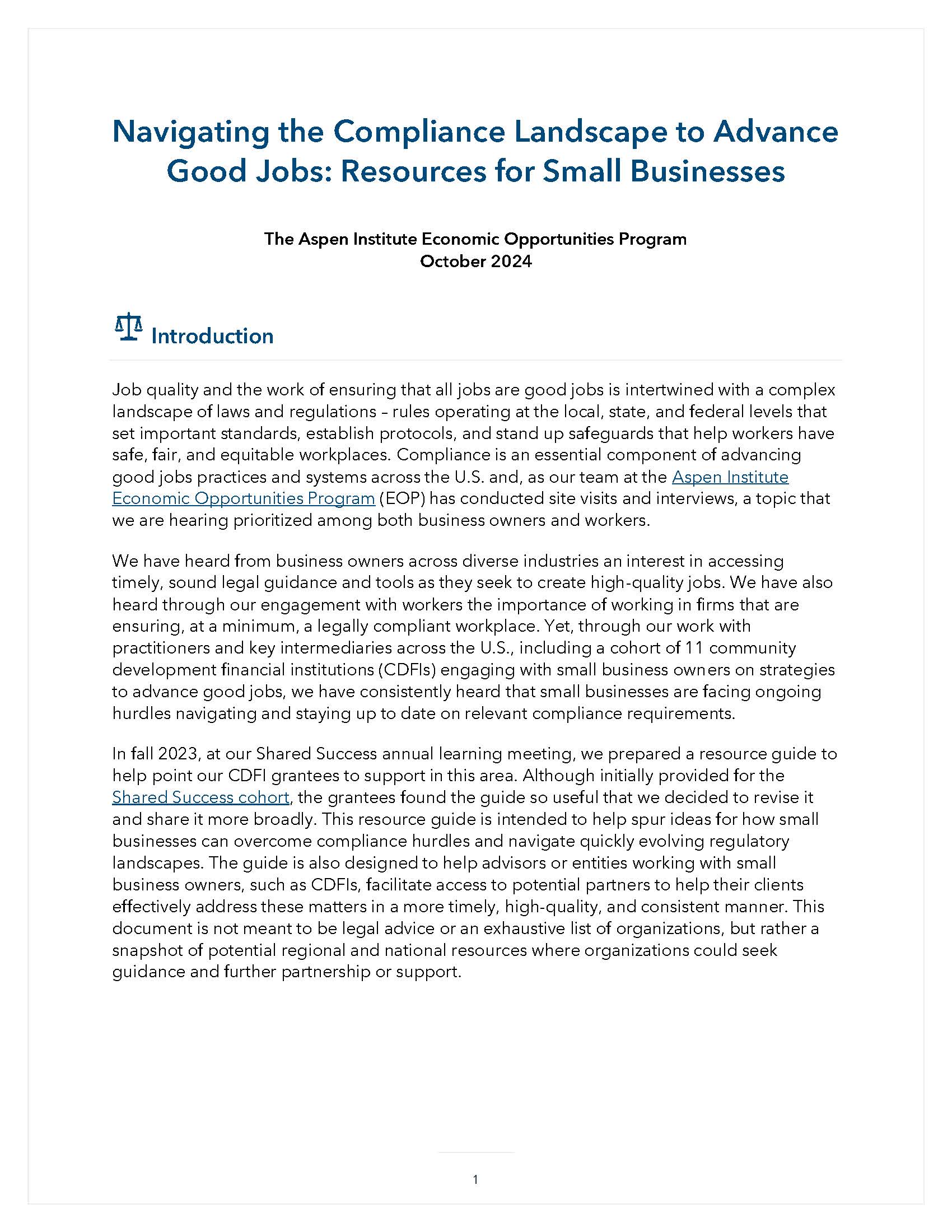 Navigating the Compliance Landscape to Advance Good Jobs: Resources for Small Businesses